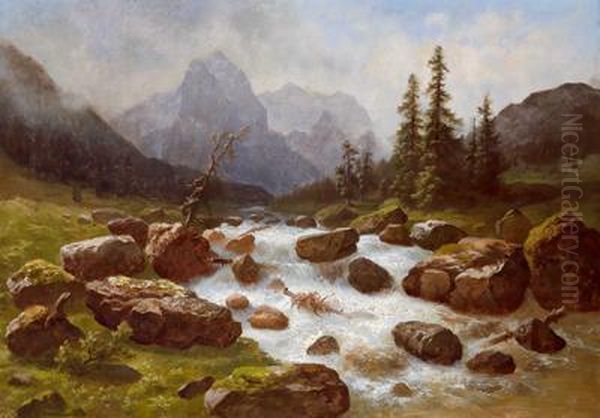 Blick Auf Das Wetterhorn In Der Schweiz Oil Painting by Gustav Hausmann