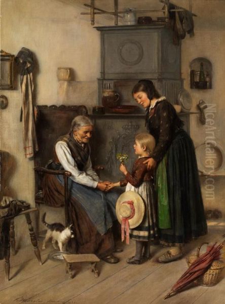 Kleine Gratulantin Oil Painting by Franz Erdmann Haussler