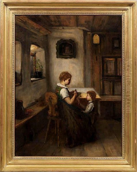 Bauerlicheinterieurszene Mit Mutter Und Kind In Der Stube Oil Painting by Franz Erdmann Haussler