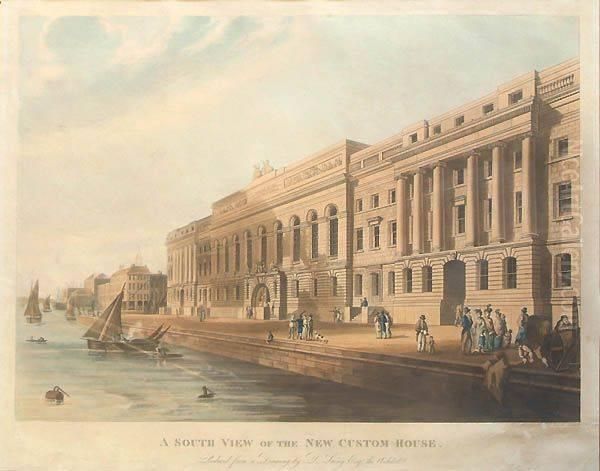 A South View Of The New Custom House Oil Painting by Daniel Havell