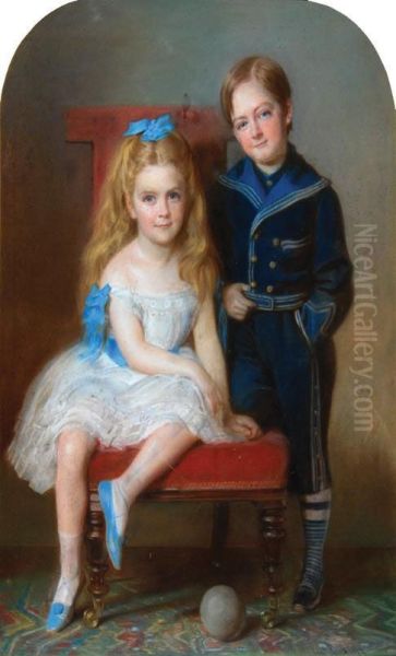 Double Portrait Of A Boy And A Girl Oil Painting by Edmund Havell Jnr.