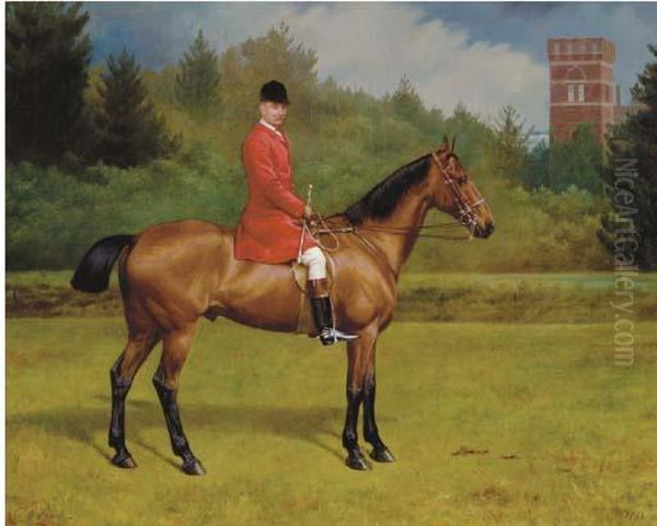 A Bay Hunter Ridden By A Jockey In Hunting Attire Oil Painting by Edmund Havell Jnr.