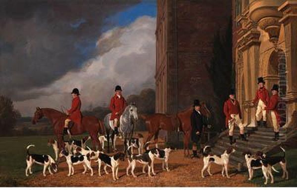 Sir John Cope With His Hounds On The Steps Of Bramshill House Oil Painting by Edmund Havell Jnr.