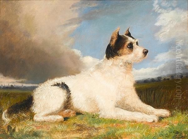 A Terrier In A Landscape Oil Painting by George Havell