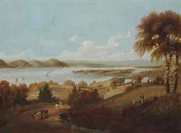 View Of Croton Point From Sing Sing, New York Oil Painting by Robert Ii Havell