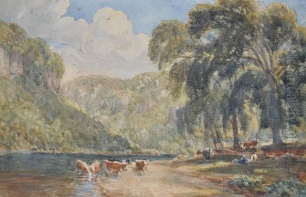 Cattle Watering At The River Oil Painting by William Havell