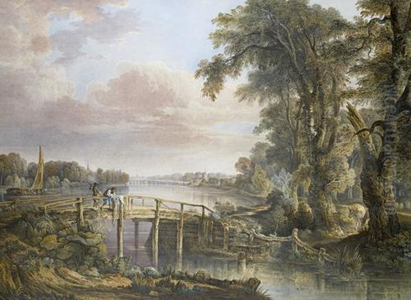 Beverley Brook With Putney Bridge In The Distance Oil Painting by William Havell