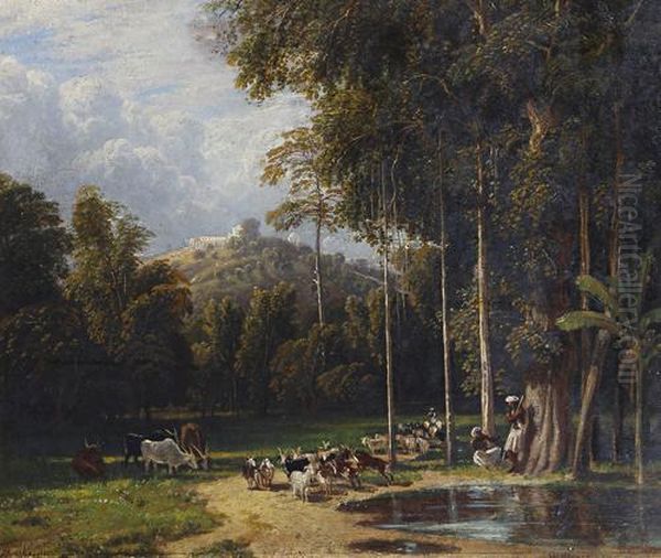 Indian Goatherds At Rest Oil Painting by William Havell