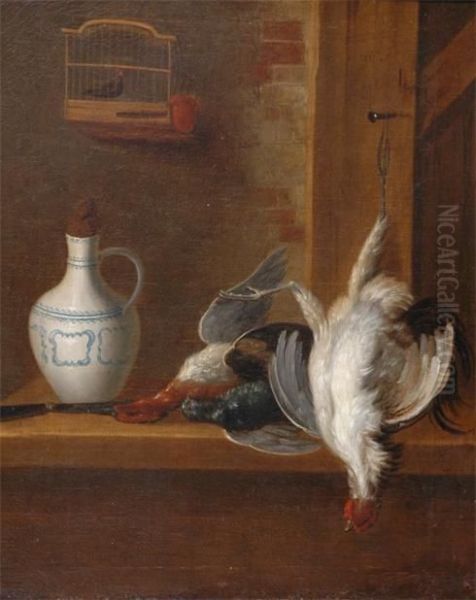 Still Life, Dead Game And A Jug On A Ledge Oil Painting by Johannes Haverkamp