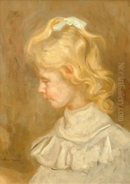 Portraitof A Young Girl In A White Dresshead And Shoulders Oil Painting by Hendrik Johannes Haverman