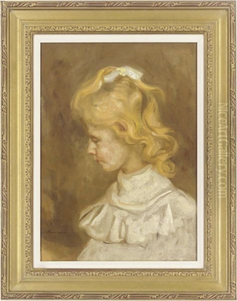 Portrait Of A Young Girl In A White Dress Oil Painting by Hendrik Johannes Haverman