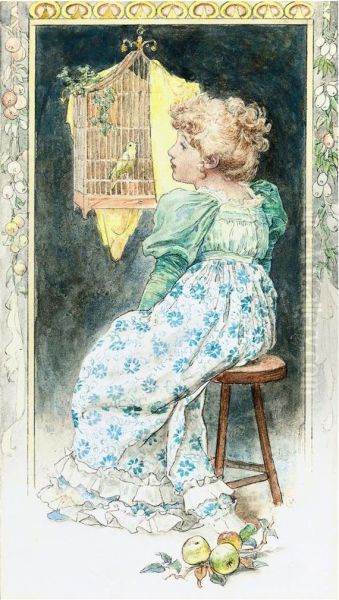 The Artist's Daughter, Lilian Morgan, Singing To A Canary Oil Painting by Alice Mary Havers