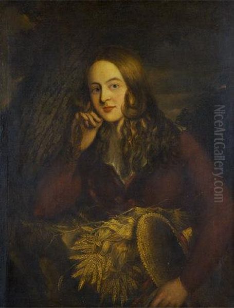 Portrait Of A Girl, Half Length, With Sheaves Oil Painting by Joseph Patrick Haverty