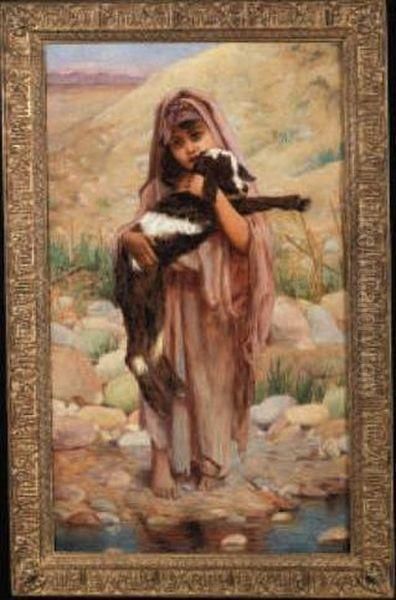 Jeune Fille Avec Une Chevre Oil Painting by Henri Havet