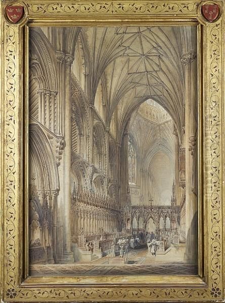 The Choir Of Ely Cathedral Oil Painting by George Hawkins