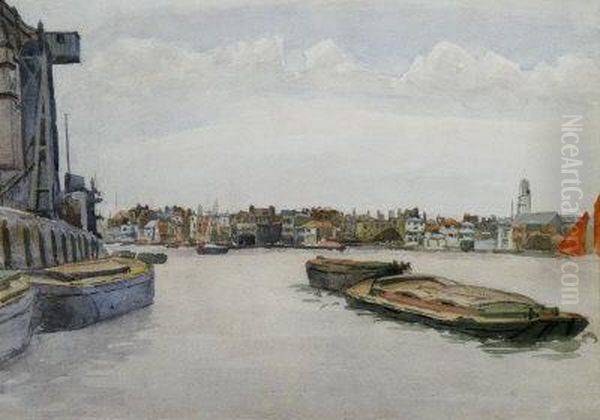 Limehouse Reach On The Thames Oil Painting by William Th. Martin Hawksworth