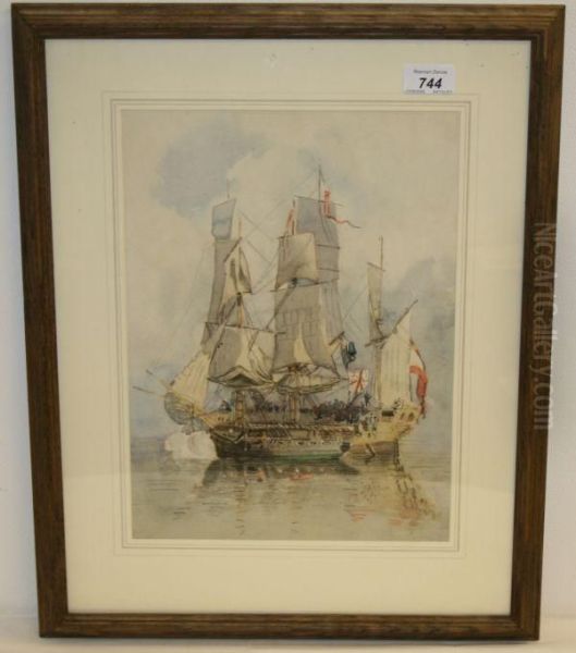 Engagement At Sea Oil Painting by William Th. Martin Hawksworth