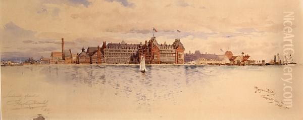 Historic Chamberlin Hotel In Fort Monroe, Virginia On The Chesapeake Bay Oil Painting by Hughson Hawley