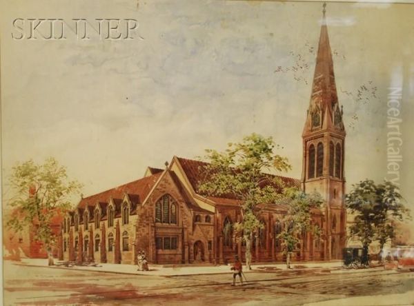 Rendering Of A Gothicrevival Church Designed By Richard Upjohn Oil Painting by Hughson Hawley