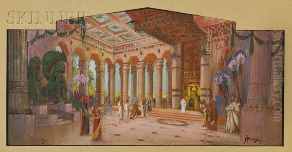 Interior Of An Egyptian Revival Hall Oil Painting by Hughson Hawley