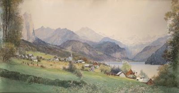 Landschaft Mit Dem Dachstein Oil Painting by Ernst Hawlicek