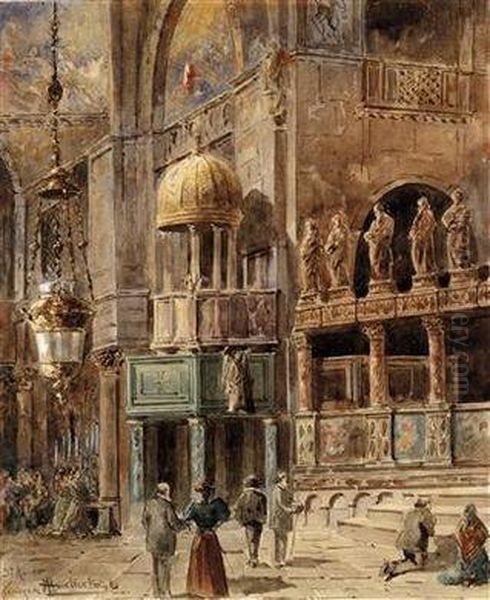 Inside Of San Marco Oil Painting by Vincenz Hawlicek