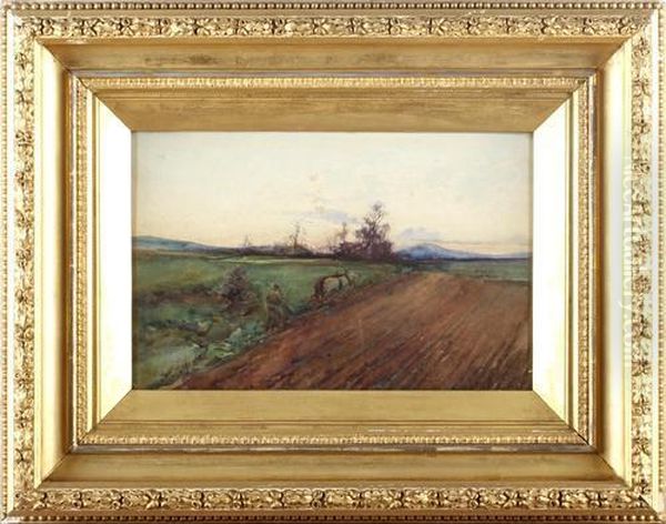 Ploughing At Sunset Oil Painting by Thomas Marjoribanks Hay