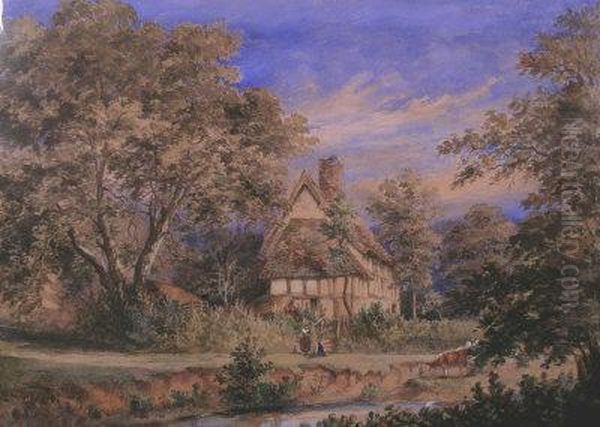 Cottages At Berrington Near Shrewsbury Oil Painting by William Hardie Hay