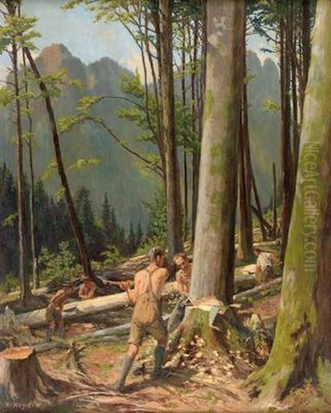 Holzfaller Oil Painting by Karl Hayd