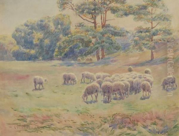 Sheep Pasture Oil Painting by Charles H. Hayden