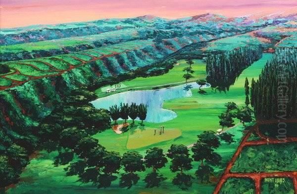 Golf Course Greens,
 Signed And Dated '90 Lower Right. Acrylic On Plexiglass 
- 24 In. X 36 In Oil Painting by Bret Hayes