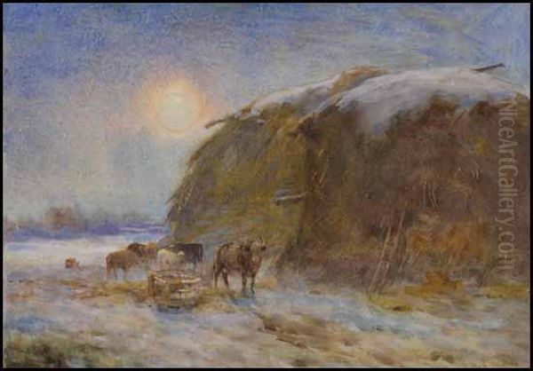 Moonlight Snow Oil Painting by Claude Hayes