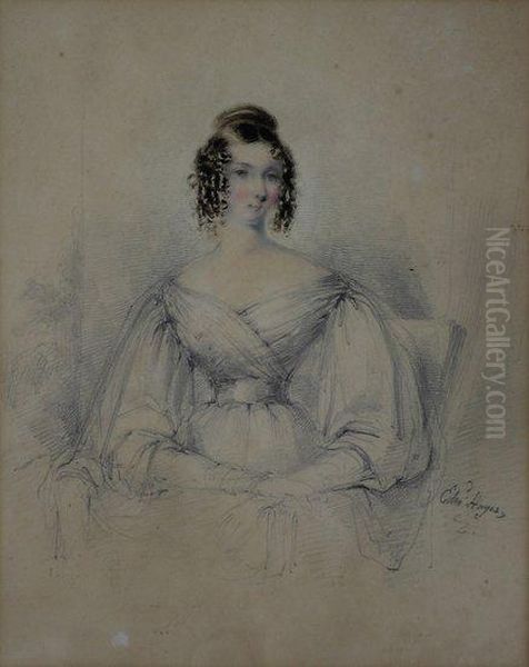 Portrait Of A Lady 
 Half Length Oil Painting by Edward Hayes