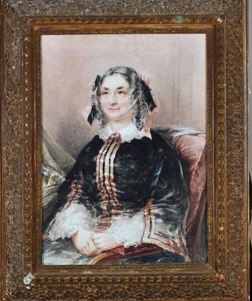 A Half-length Portrait Of A Woman Wearing A Pink Trimmed Dress Oil Painting by Edward Hayes