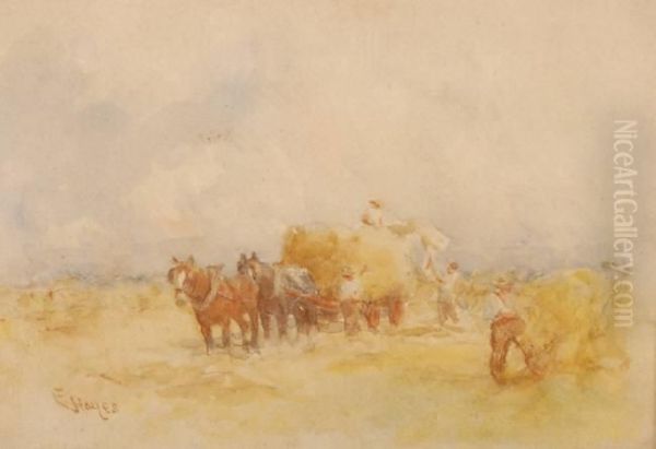 Haymaking Scene Oil Painting by Edward Hayes