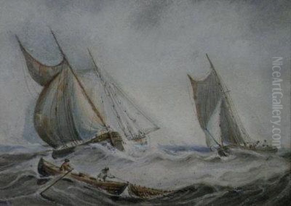 Fishing Boats In A Swell Oil Painting by Edwin Hayes