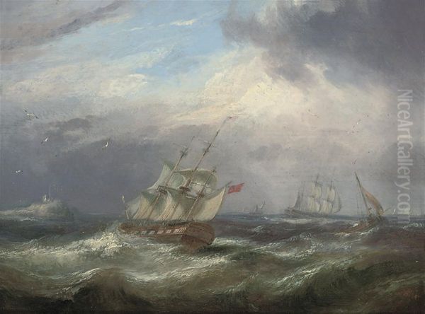 A Frigate And Other Shipping In Choppy Waters Oil Painting by John Hayes