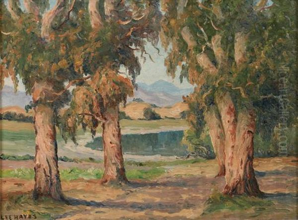 California Landscape With Lake Oil Painting by Lee Hayes