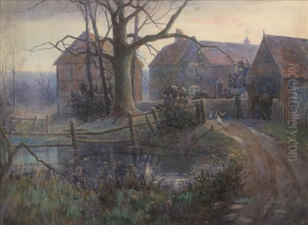 Thefarmstead At Dusk Oil Painting by Lee Hayes