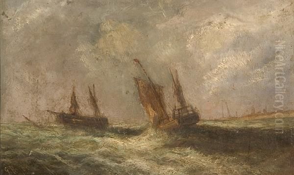 Vessels Off A Coastline Oil Painting by Lee Hayes