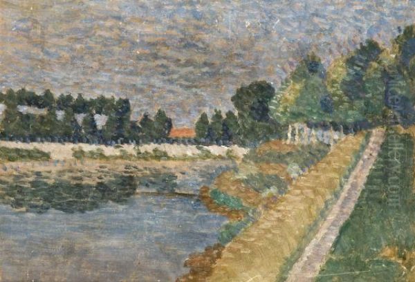 Paysage En Bord De Riviere Oil Painting by Louis Hayet