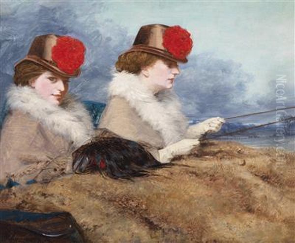 Two Ladiesriding In A Carriage Oil Painting by James Hayllar