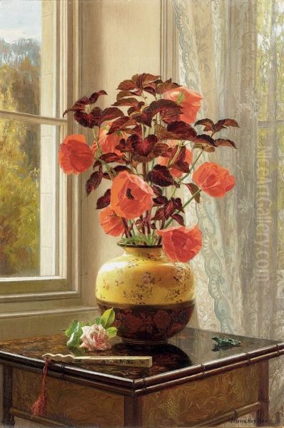 Oriental Poppy And Coleus In A Cloisonne Vase Oil Painting by Jessica Hayllar