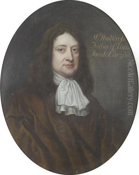 Portrait Of Mr Shallcross, Bust-length, In A Brown Coat And A White Jabot Oil Painting by John Hayls