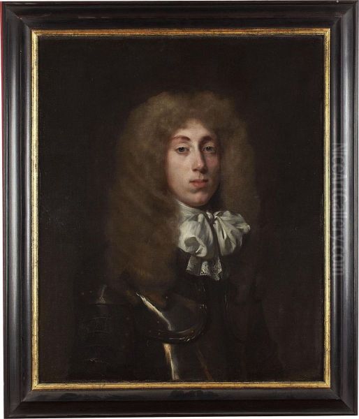 Half Length Portrait Of A Young Man In Armour And White Cravat Oil Painting by John Hayls