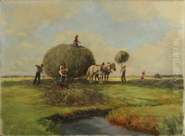 Bauern Bei Der Heuernte Mit Pferd Und Wagen Oil Painting by Ernst Haymann