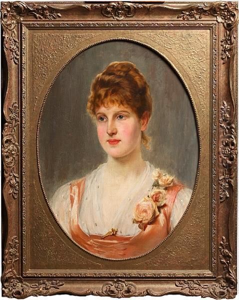 Portrait Of A Young Lady With Rosecorsage Oil Painting by John Haynes-Williams