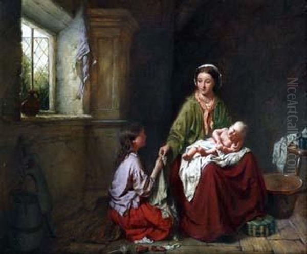 Interior Scene With Motherand Child Oil Painting by John Haynes-Williams