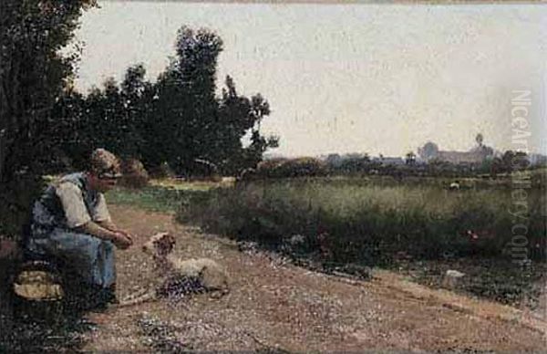 Paysanne Et Son Chien Oil Painting by Leon Albert Hayon