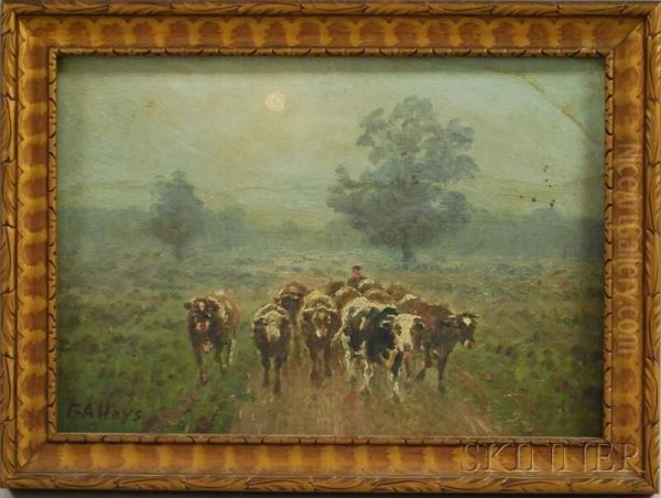 Cows And Drove On A Dirt Lane Oil Painting by George Arthur Hays